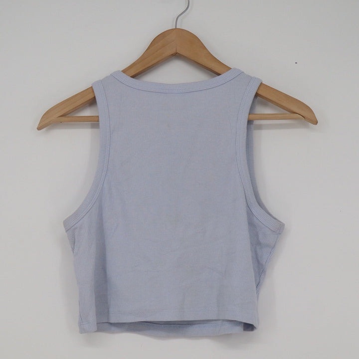 HM Light Blue Ribbed Crop Tank Top Sleeveless Crew Neck Cotton Blend Large