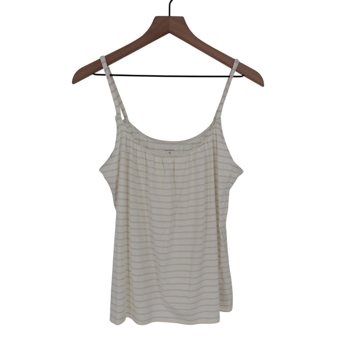 Garnet Hill Striped Tank Top Cream Gray Women's Size Medium