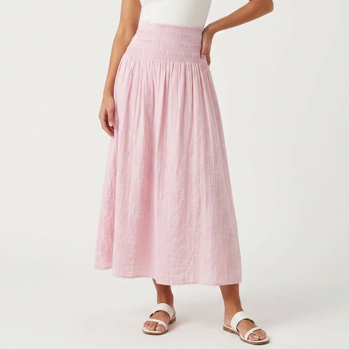 American Eagle Pink Smocked Waist Cotton Gauze Midi Skirt XS