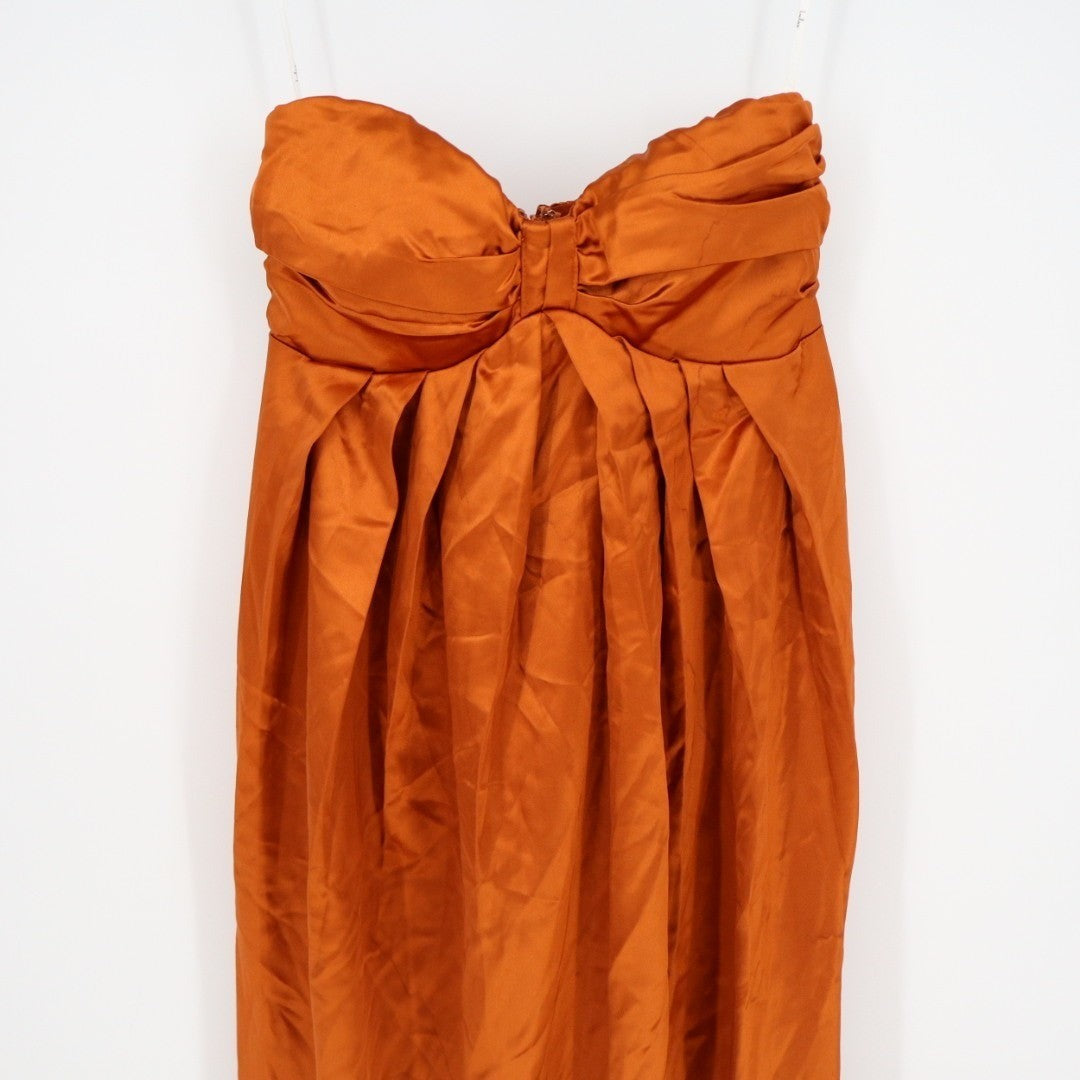 Lulus Memorable Entrance Maxi Dress Womens XS Rust Orange Satin Strapless Fitted