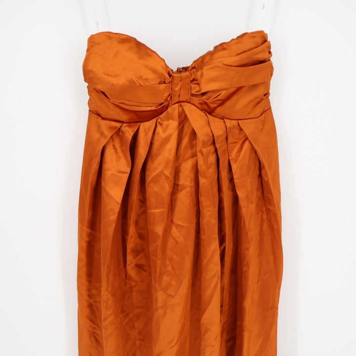 Lulus Memorable Entrance Maxi Dress Womens XS Rust Orange Satin Strapless Fitted