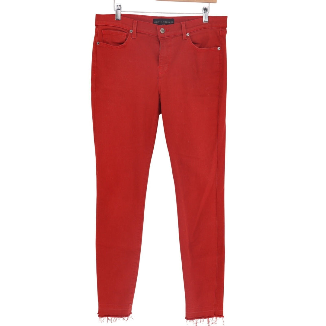 Los Angeles Denim Co. Jeans Womens 29 Red Cotton Stretch Raw Hem Skinny Leg