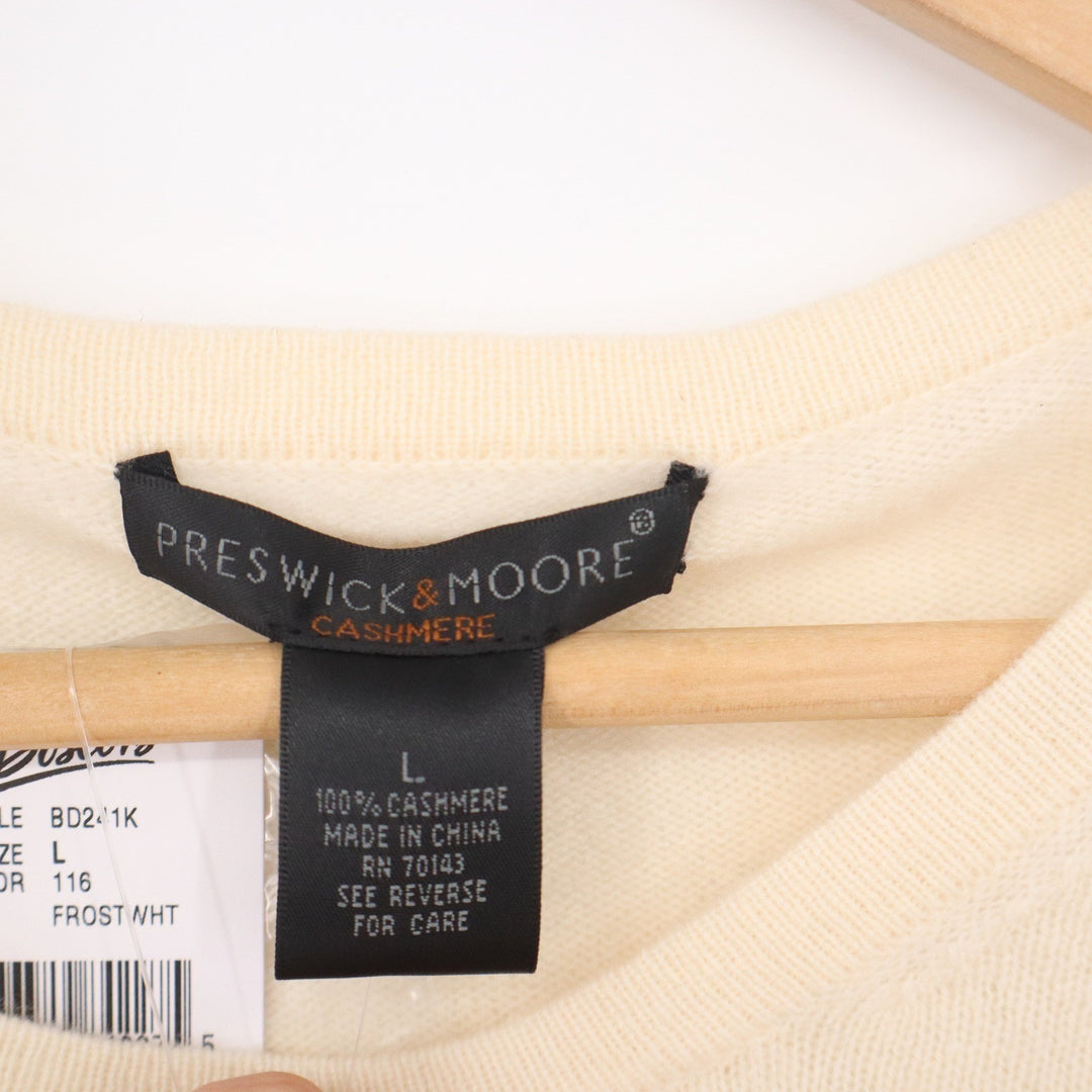 Preswick & Moore Womens 100% Cashmere Crewneck Sweater Frost White Large BD241K