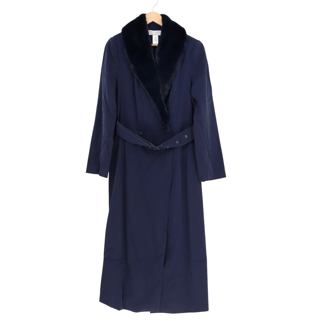 Naked Wardrobe The Statement Trench Coat Women Large Navy Fur Trim Lined Stretch
