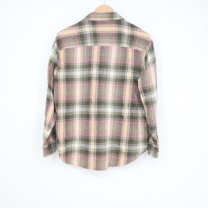 Old Navy The Boyfriend Shirt Pink Olive Green Plaid Flannel Button Down Medium