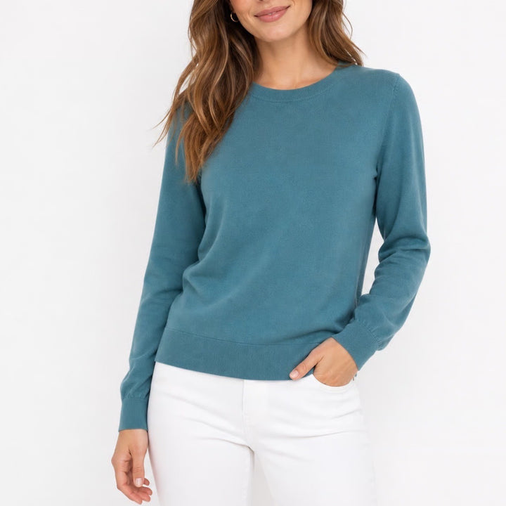 Katherine Barclay Teal Blue 100% Merino Wool Crewneck Sweater XL