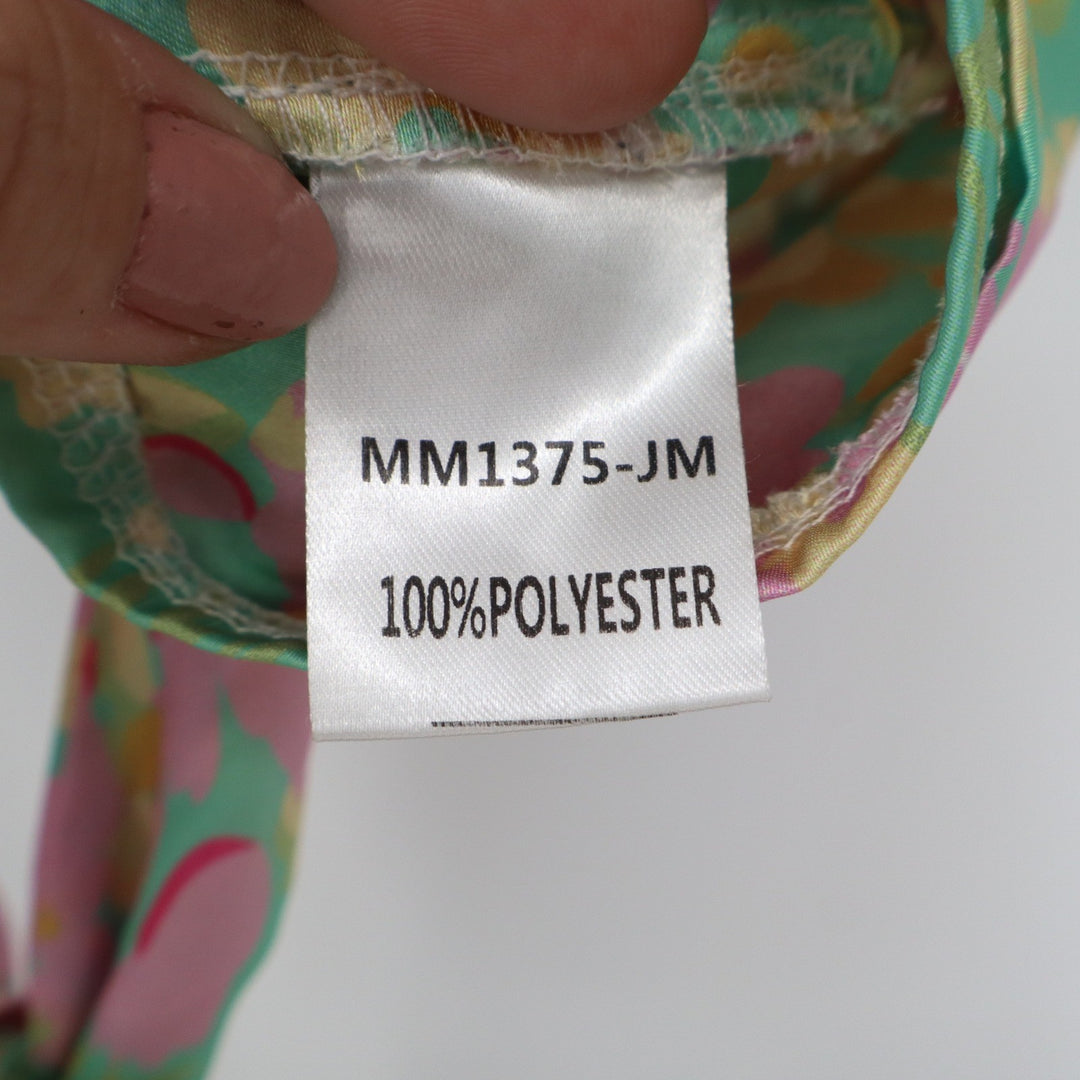 Floral Halter Wrap Top Pastel Mint Pink Yellow Satin Finish M