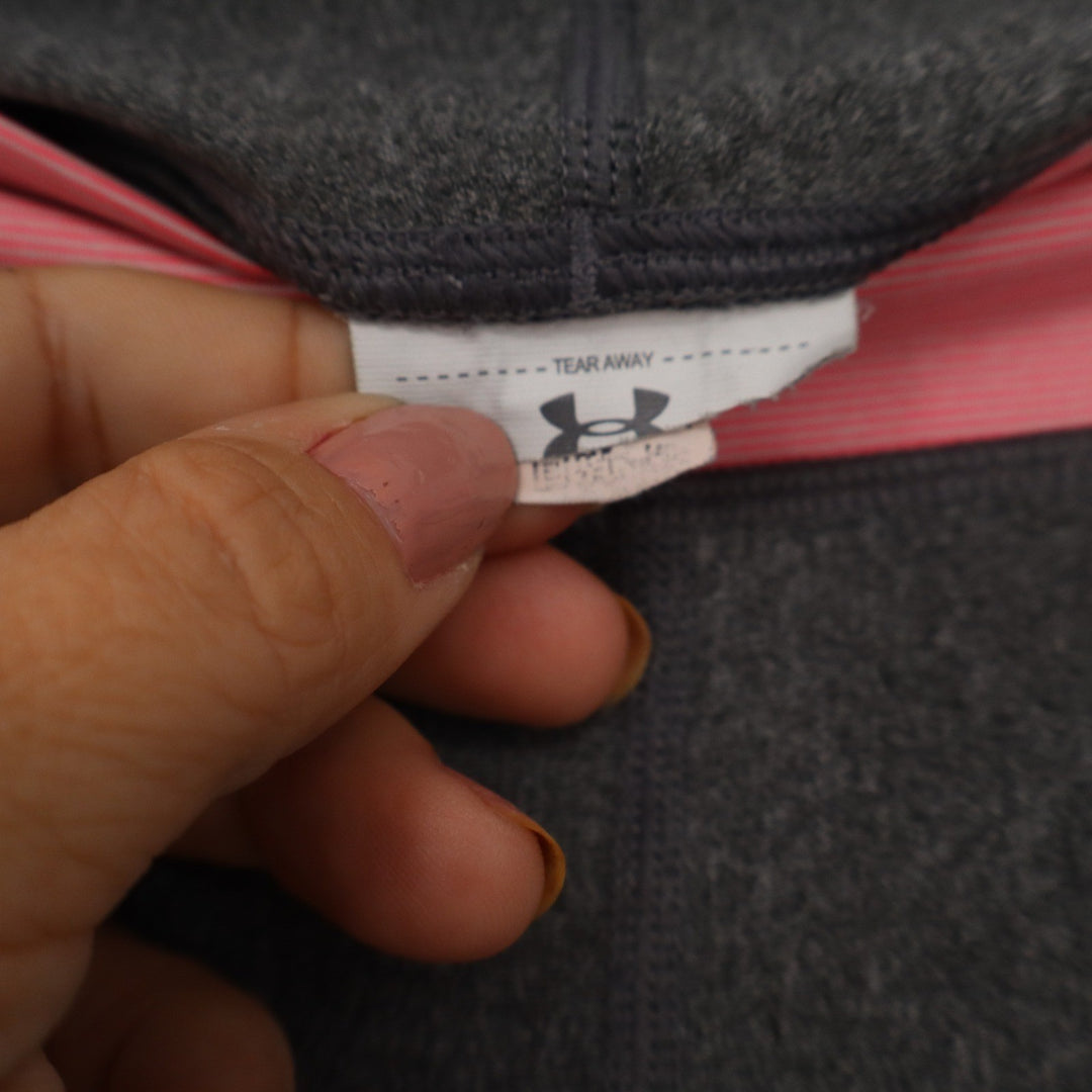 Under Armour HeatGear Womens Cropped Leggings Charcoal Grey Pink Side Stripe XS