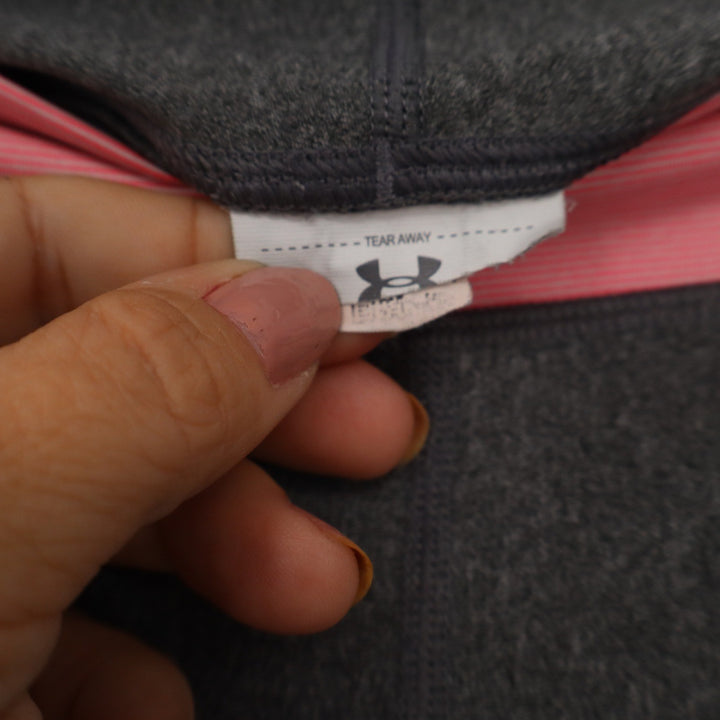 Under Armour HeatGear Womens Cropped Leggings Charcoal Grey Pink Side Stripe XS