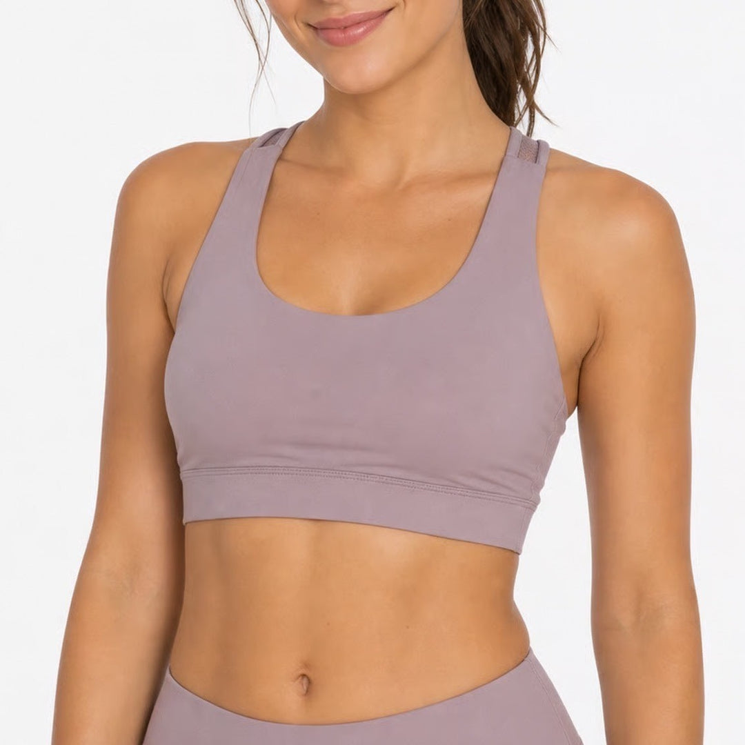 AYBL Womens Racerback Mesh Sports Bra Mauve Purple Size L