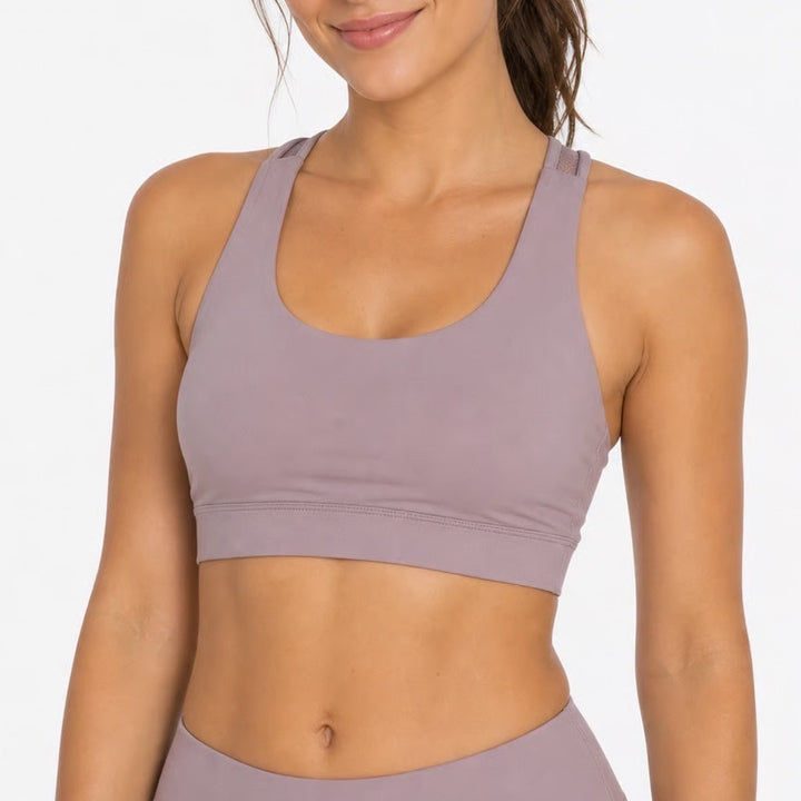 AYBL Womens Racerback Mesh Sports Bra Mauve Purple Size L