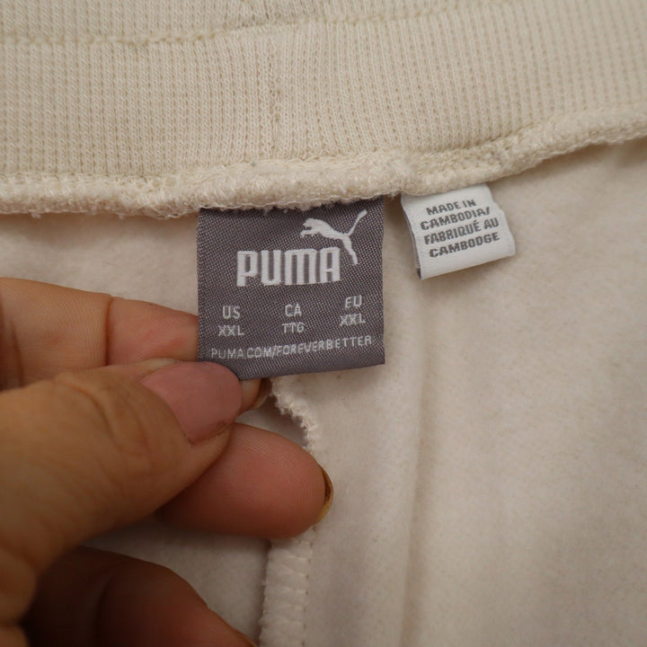 Puma Womens XXL Wide Leg Sweatpants Cream Beige Gold Logo Fleece Pockets