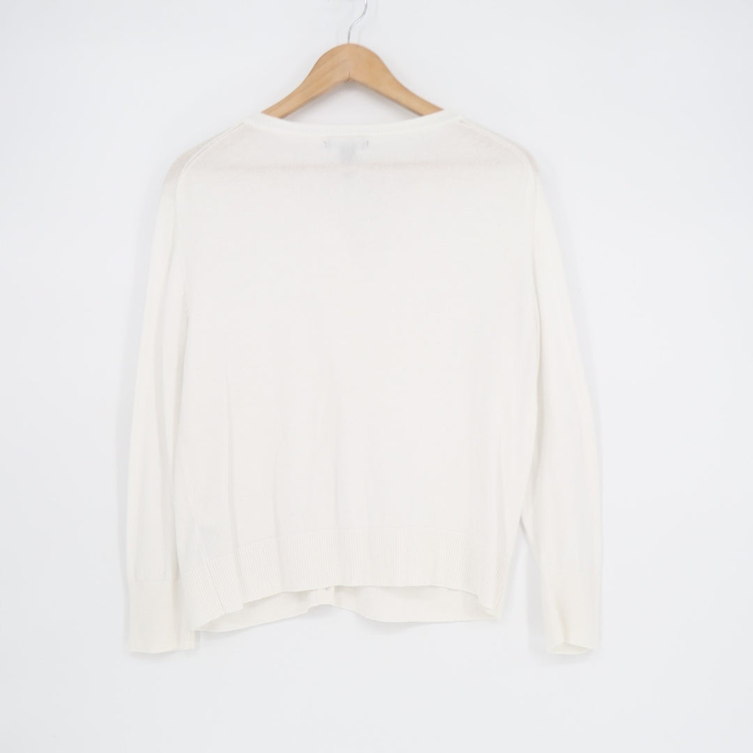 Gap Cardigan Sweater Womens Large White Knit Ribbed Button Front Round Neck