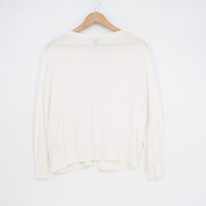 Gap Cardigan Sweater Womens Large White Knit Ribbed Button Front Round Neck