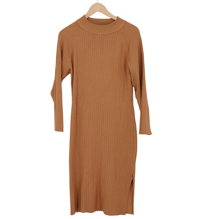 Say What Sweater Dress Womens 3X Ribbed Mock Neck Camel Brown Midi Excellent