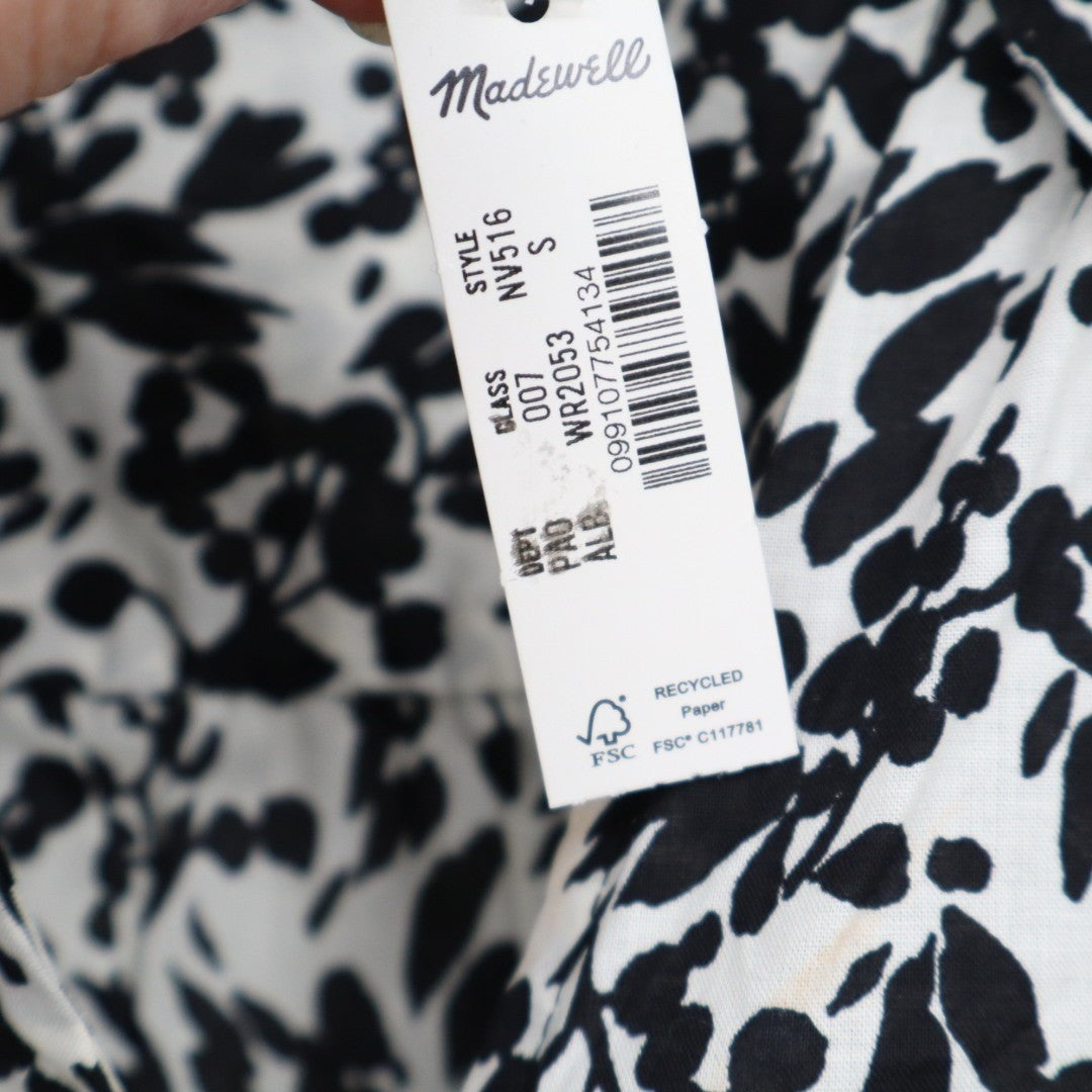Madewell Top Womens Small Black White Floral Ruffled Button Front Puff Sleeve