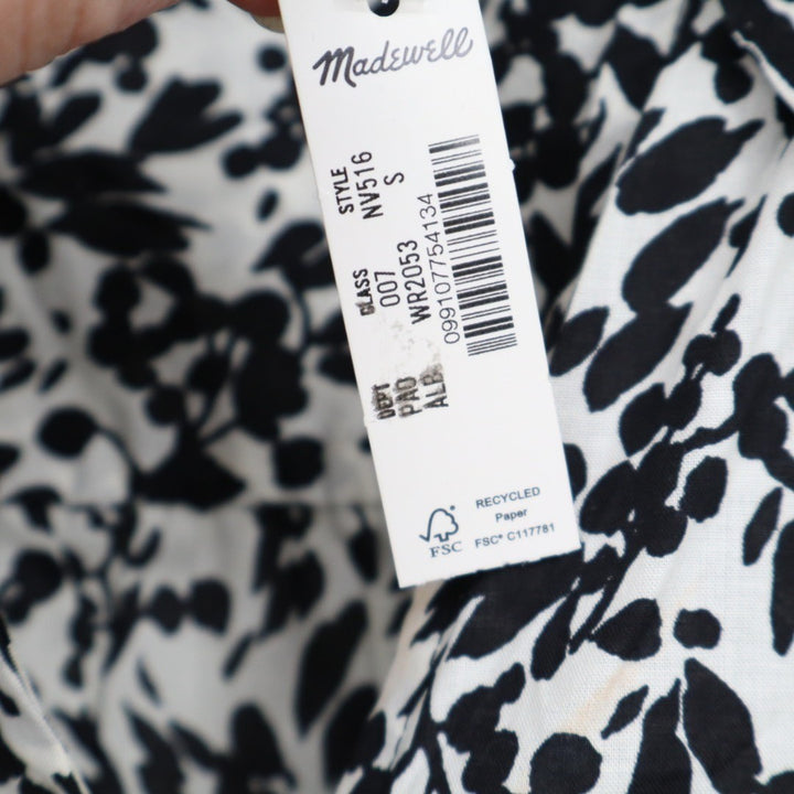 Madewell Top Womens Small Black White Floral Ruffled Button Front Puff Sleeve