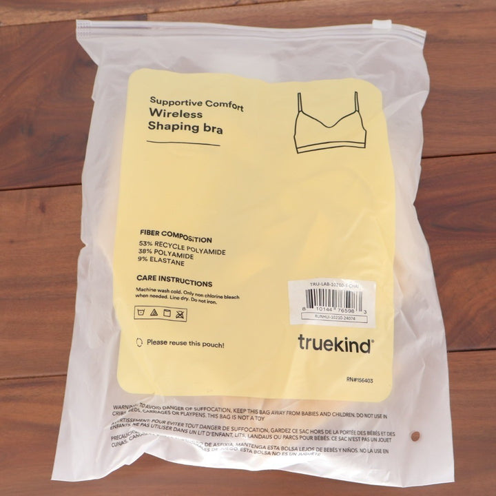 Truekind Supportive Comfort Wireless Shaping Bra Small Chai Sweetheart Neckline