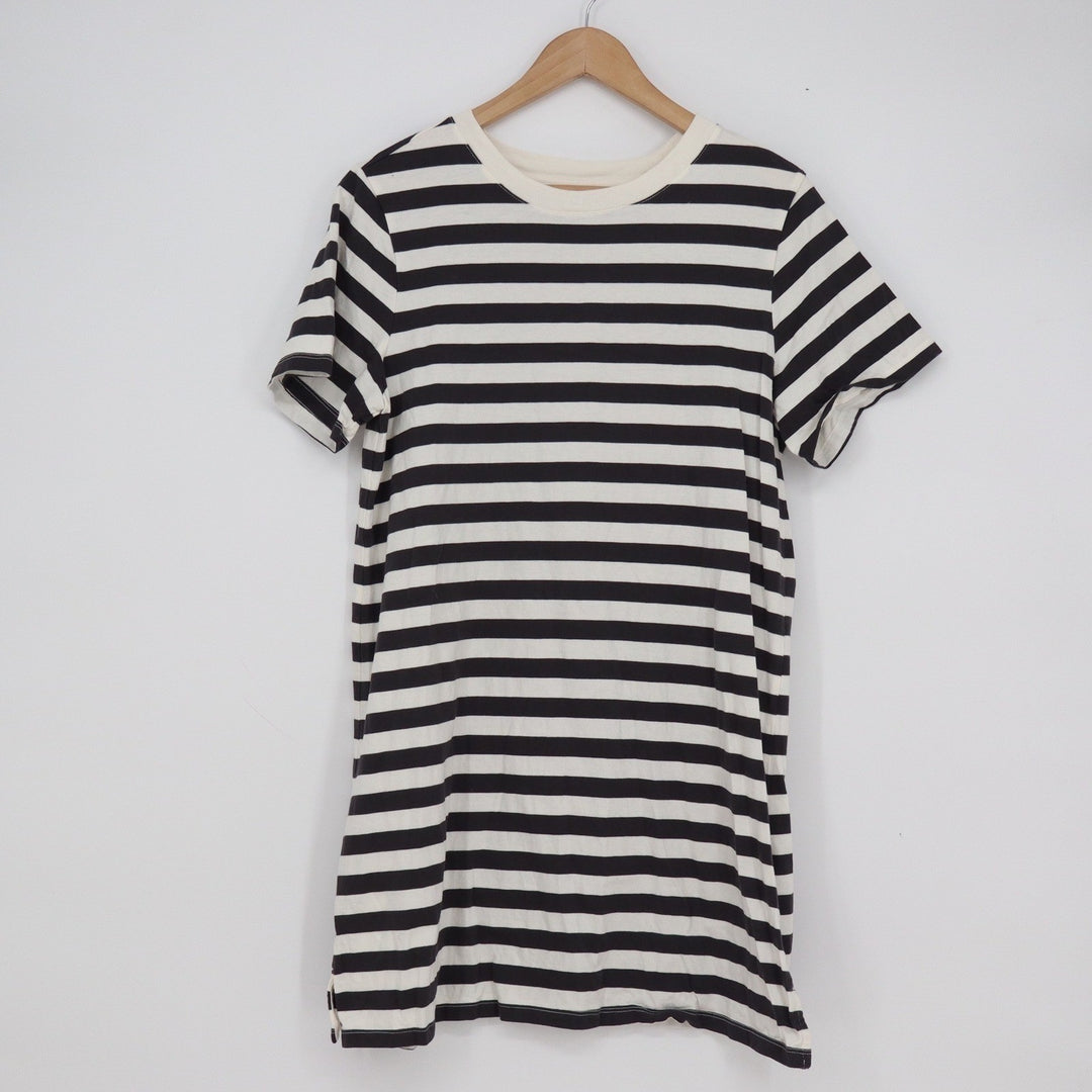 Old Navy Womens Black White Striped Cotton Crew Neck T-Shirt Mini Dress Size M