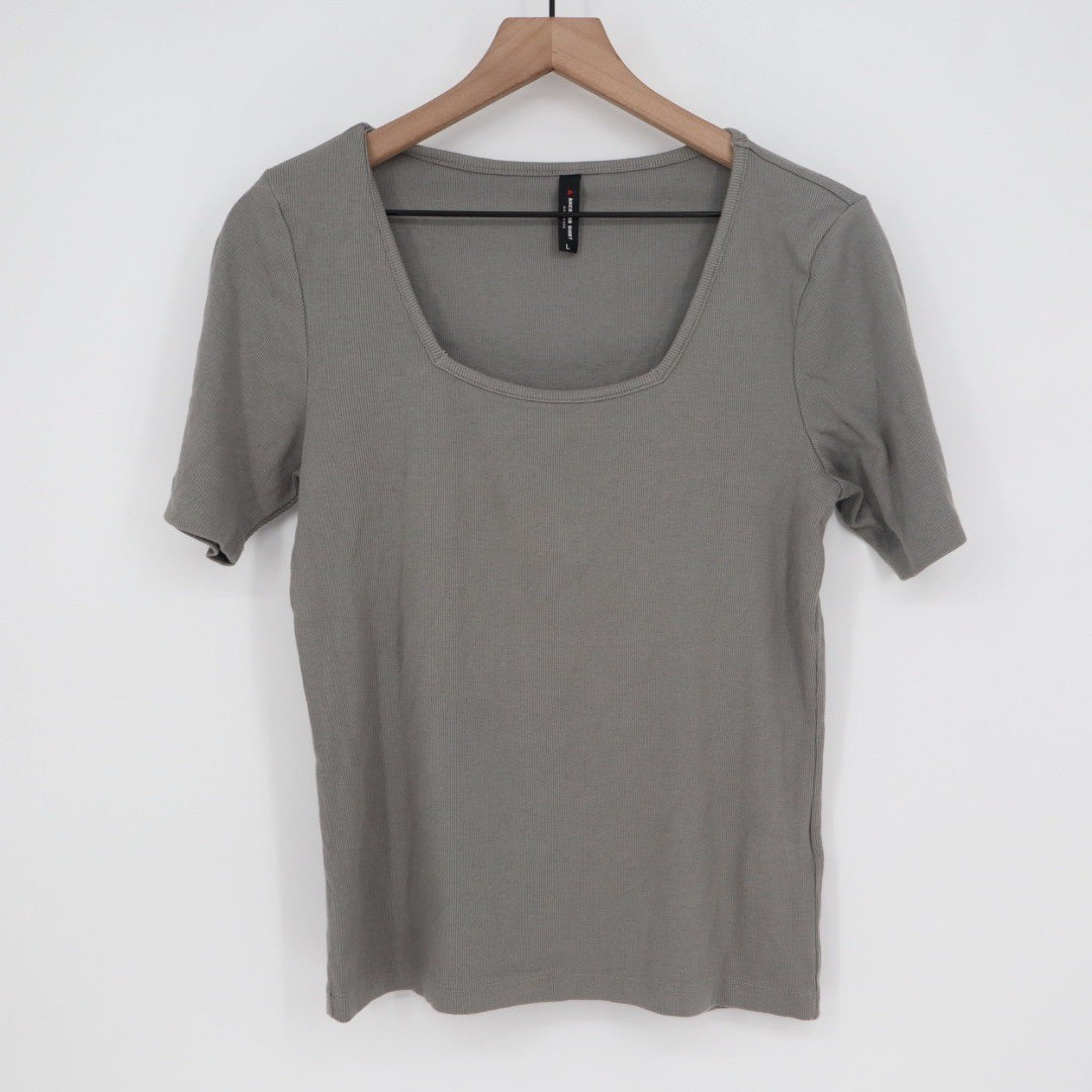 American Giant Women's Luxe Rib Square Neck Tee Silent Storm Size L Made In USA
