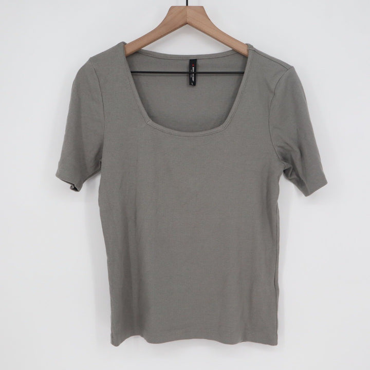 American Giant Women's Luxe Rib Square Neck Tee Silent Storm Size L Made In USA