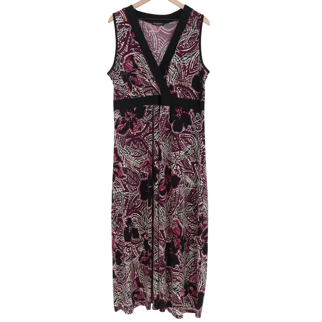Susan Lawrence Maxi Dress Womens 2X Floral Burgundy Empire Sleeveless Excellent