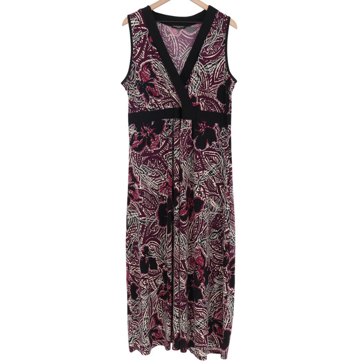 Susan Lawrence Maxi Dress Womens 2X Floral Burgundy Empire Sleeveless Excellent