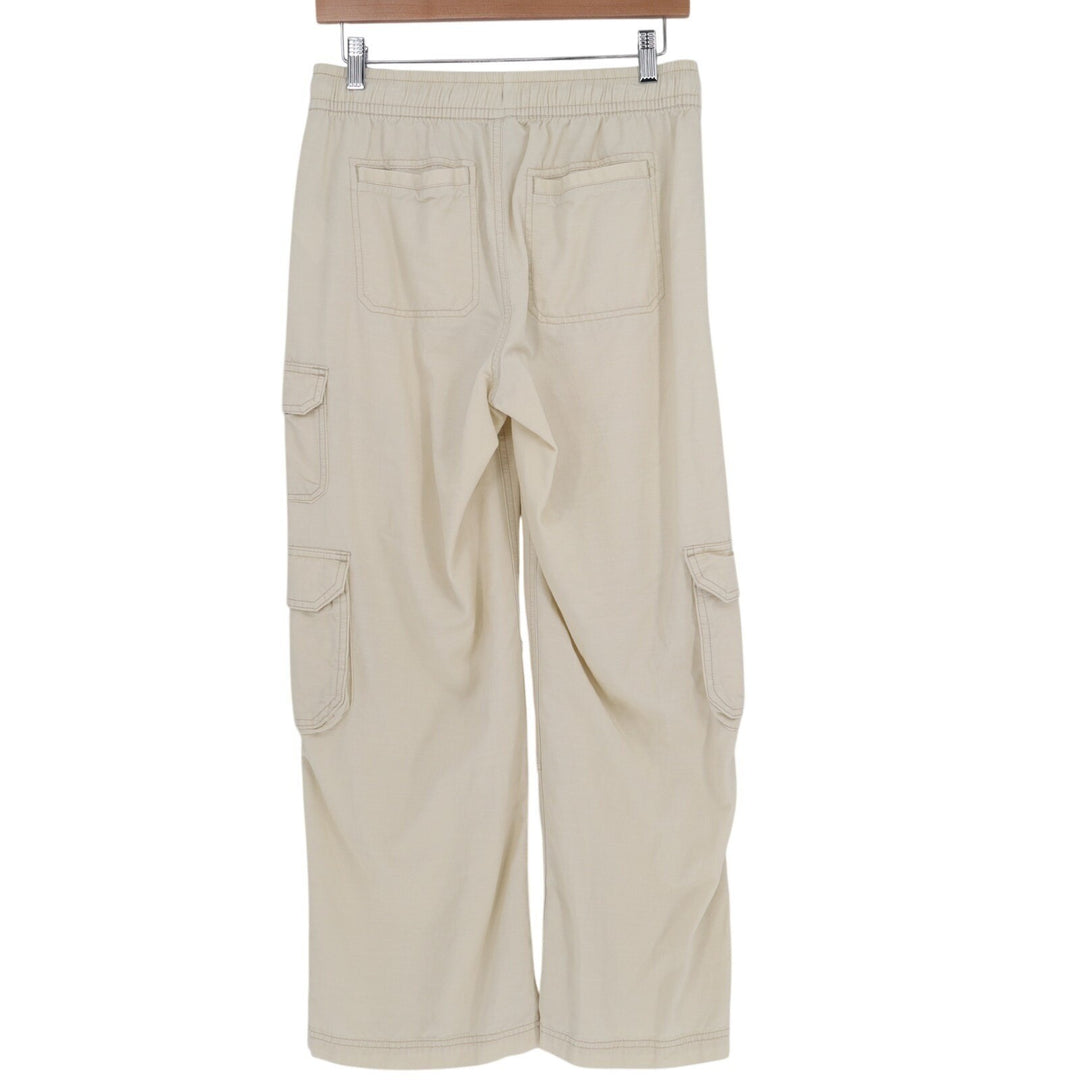 Old Navy Cargo Pants Womens S Petite Beige Cotton Drawstring Mid Rise Wide Leg