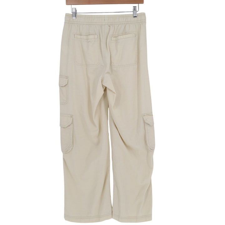 Old Navy Cargo Pants Womens S Petite Beige Cotton Drawstring Mid Rise Wide Leg