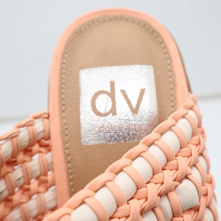 DV Dolce Vita Sandals Womens 7 Rozie Woven Block Heel Peach Braided Excellent