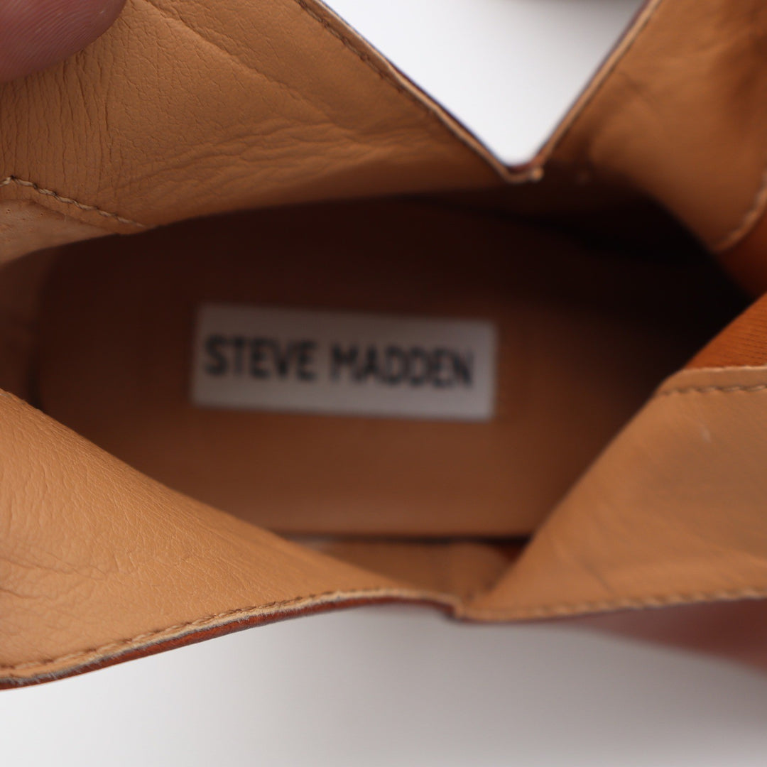 Steve Madden Kaylah Cognac Leather Pointed Toe V-Cut Block Heel Booties Size 9M