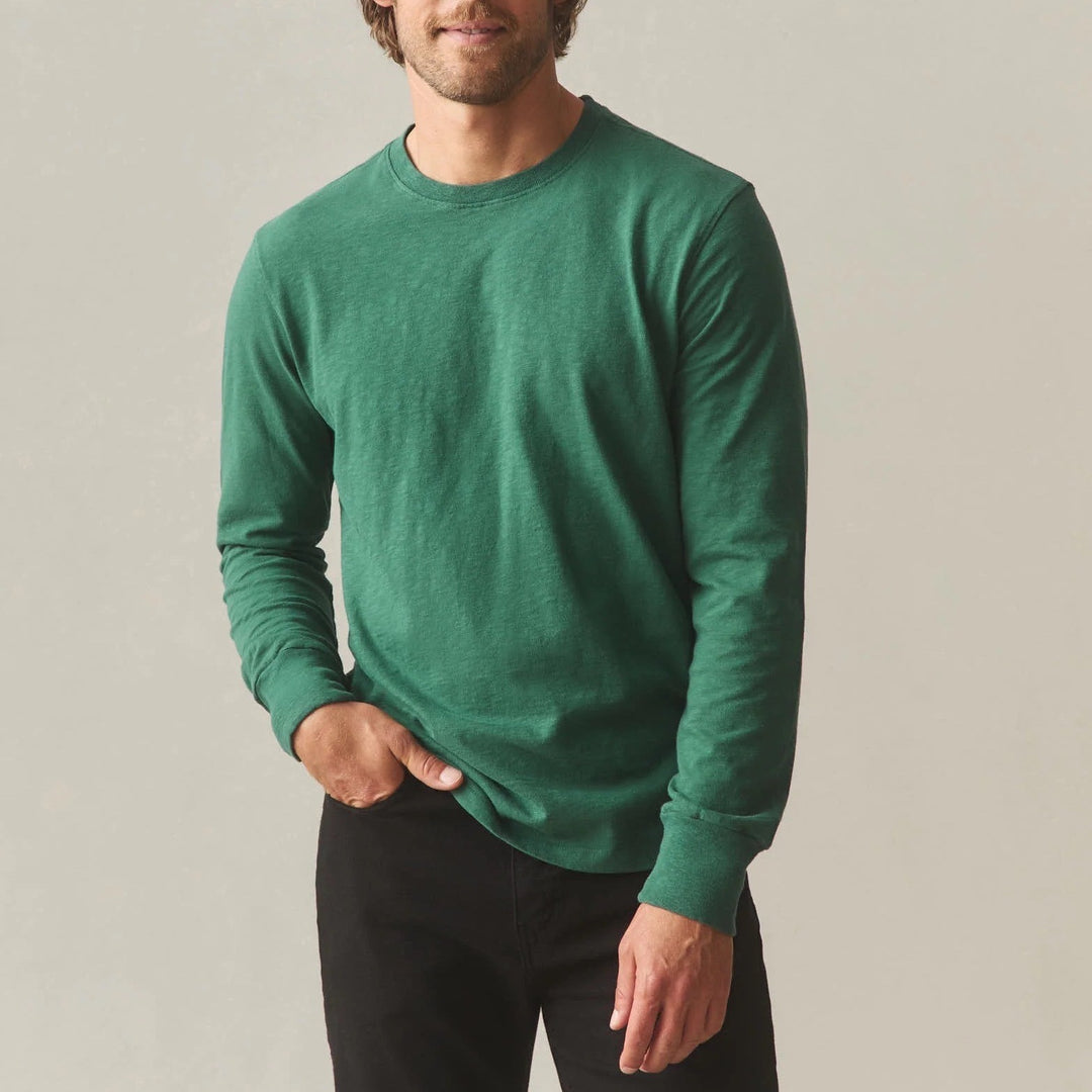 American Giant Premium Slub T-Shirt Mens Medium Green Crew Neck Long Sleeve