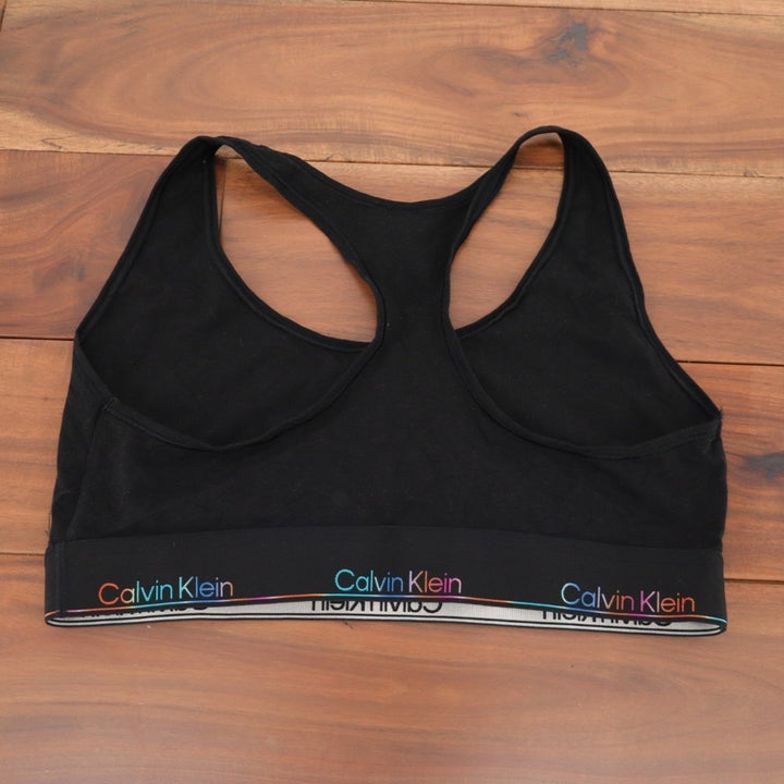 Calvin Klein Pride Unlined Bralette Bra Womens XL Black Cotton Stretch Racerback