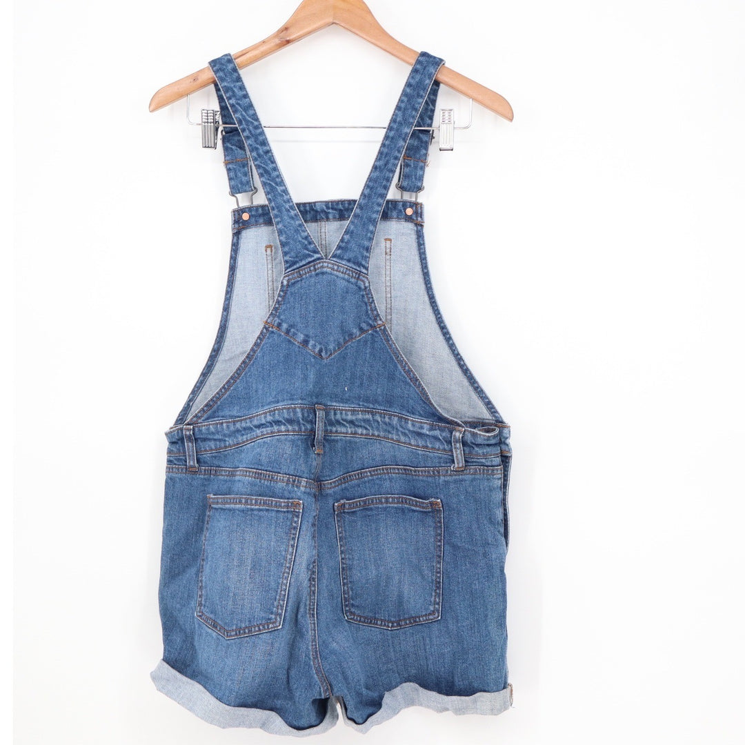 Old Navy Womens Medium Wash Distressed Denim Shortalls Overalls Size L