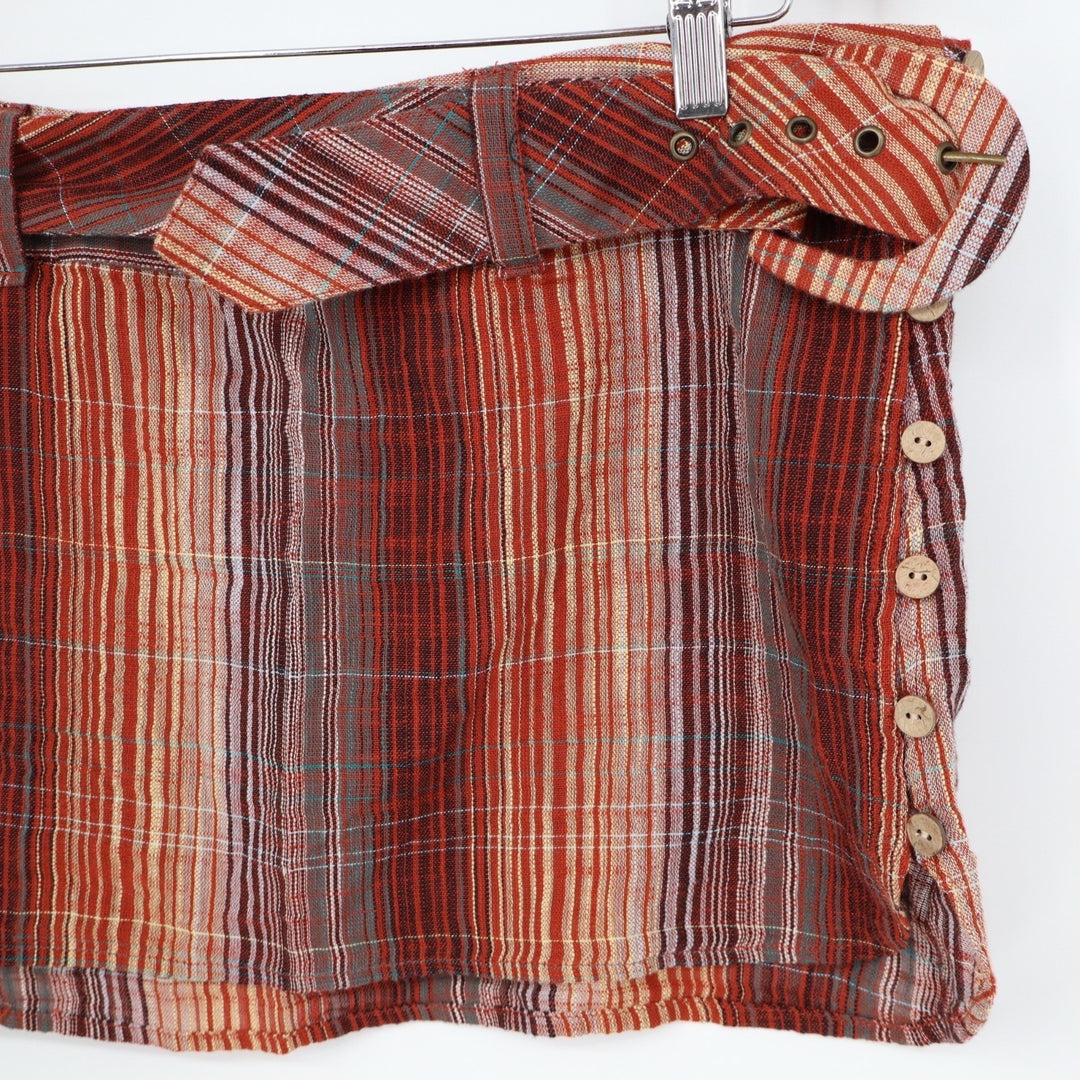 Free People Mini Skirt Womens Multi Plaid Matching Belt Fitted Button Details