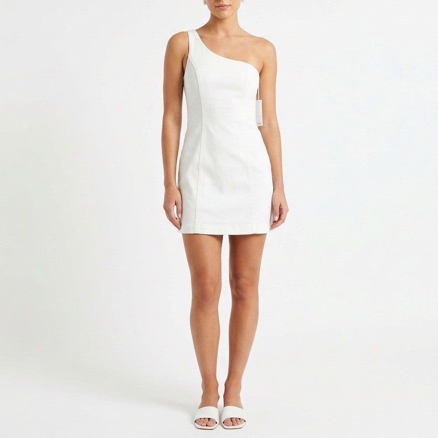 Outdoor Voices Mini Dress Womens XS White Stretch Liner One Shoulder Sleeveless