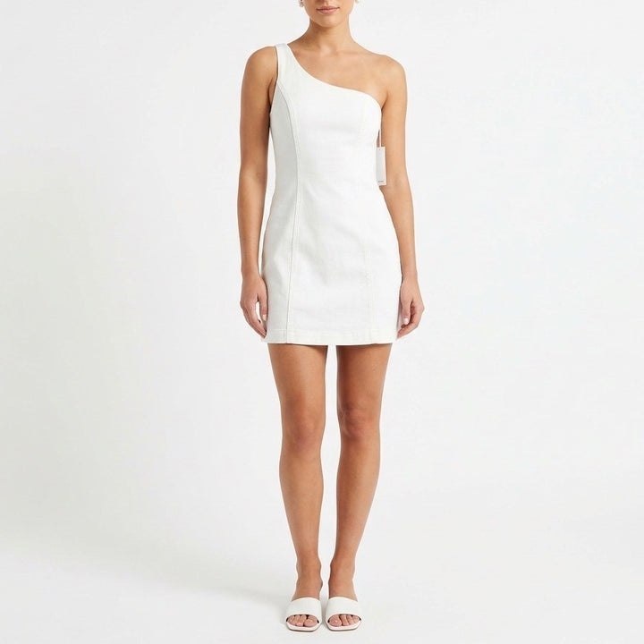 Outdoor Voices Mini Dress Womens XS White Stretch Liner One Shoulder Sleeveless