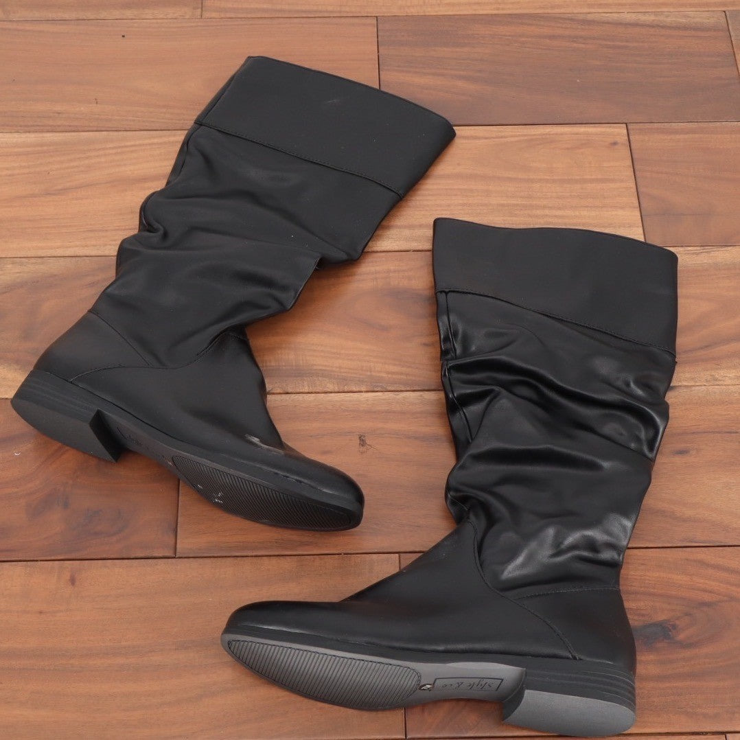 Style Co Kelimae Black Faux Leather Slouch Knee High Boots Womens Size 7M