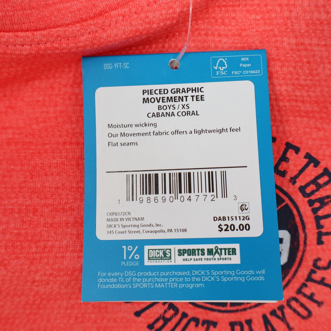 DSG Boys XS 6-7 Pieced Graphic Movement Tee Cabana Coral Navy Basketball 1989