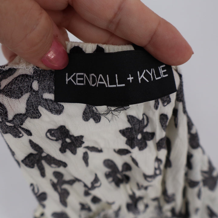 Kendall + Kylie Crop Top Womens N/A Floral Cream Black Smocked Waist Excellent