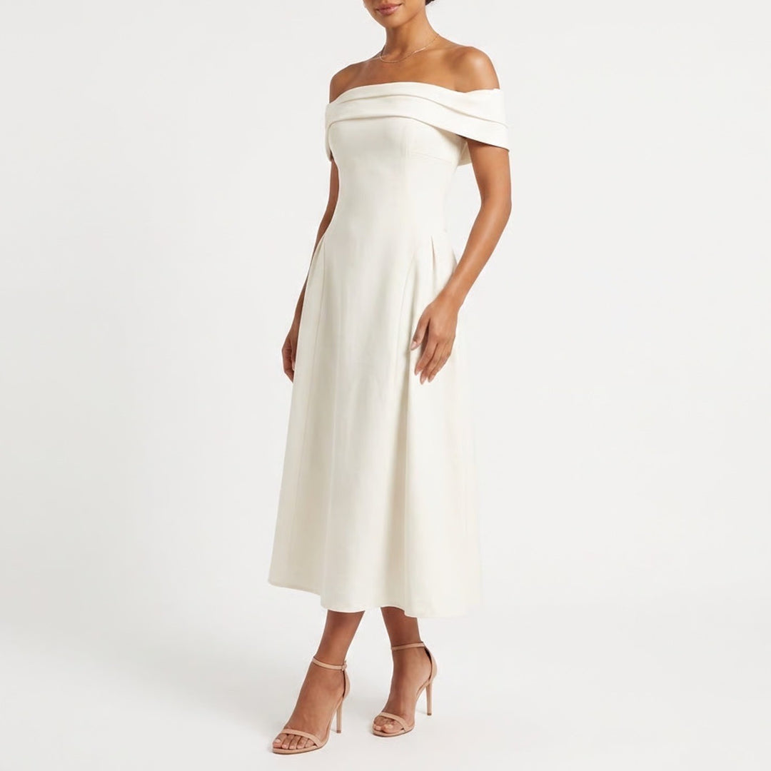 ZESICA White Off The Shoulder Midi Dress XL New With Stains IMB0064