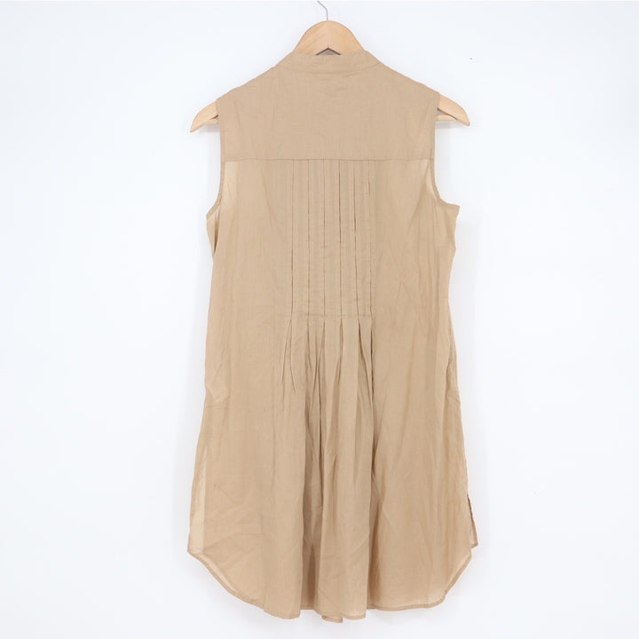 Michael Michael Kors Tan Cotton Pintuck Sleeveless Button Down Tunic Top Size 6