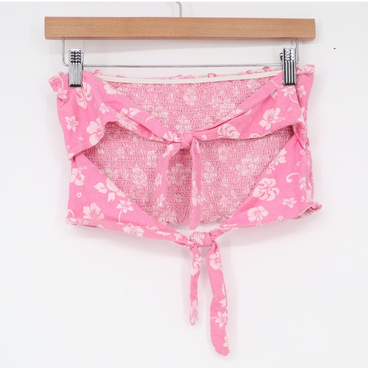 Full Tilt Pink Hibiscus Floral Smocked Tube Top Tie Back Size M BKB0027