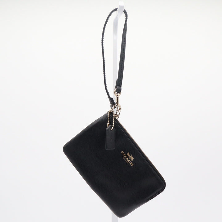 Coach Corner Zip Wristlet Black Crossgrain Leather Gold Logo