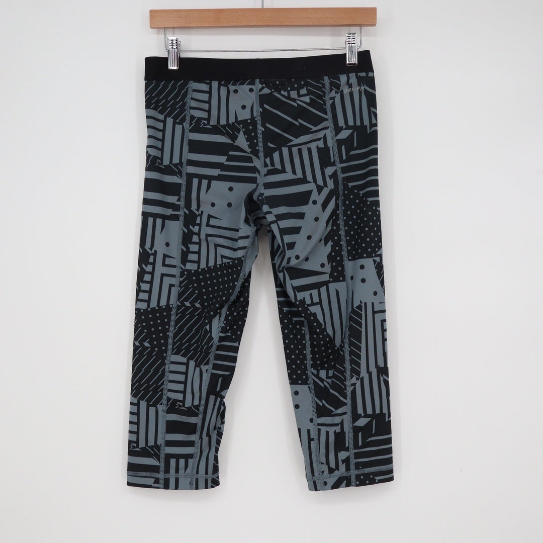 Nike Pro Dri-FIT Grey Black Geometric Patchwork Cropped Leggings Womens Medium