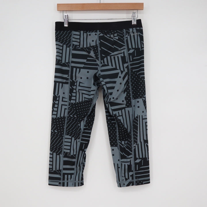 Nike Pro Dri-FIT Grey Black Geometric Patchwork Cropped Leggings Womens Medium