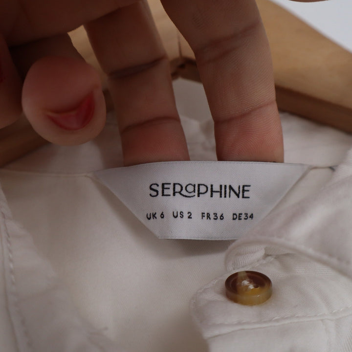 Seraphine White Cotton Maternity Shirt Dress Tie Waist Long Sleeve US 2 UK 6