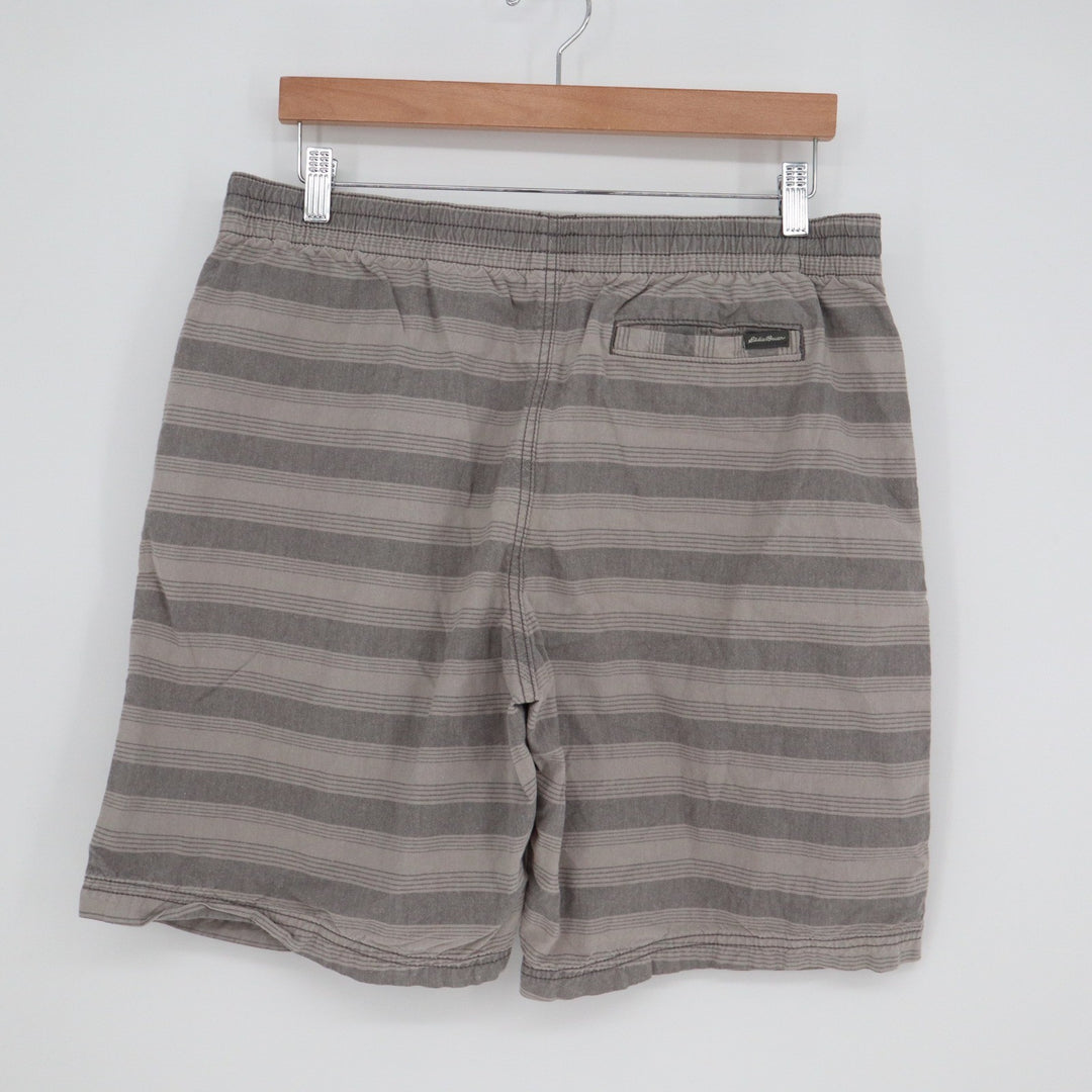 Eddie Bauer Mens Gray Striped Elastic Waist Cotton Shorts Size L