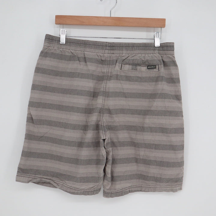 Eddie Bauer Mens Gray Striped Elastic Waist Cotton Shorts Size L
