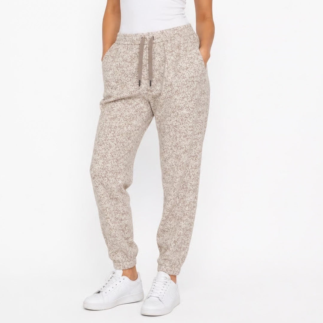 Athleta Farallon Jogger Pants Tan White Printed Organic Cotton Womens Small S